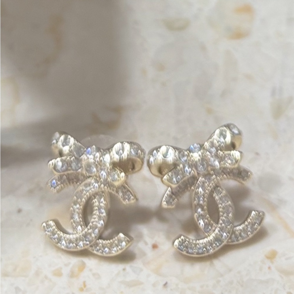 CC Logo Elegant Gold and Silver Bow Earrings